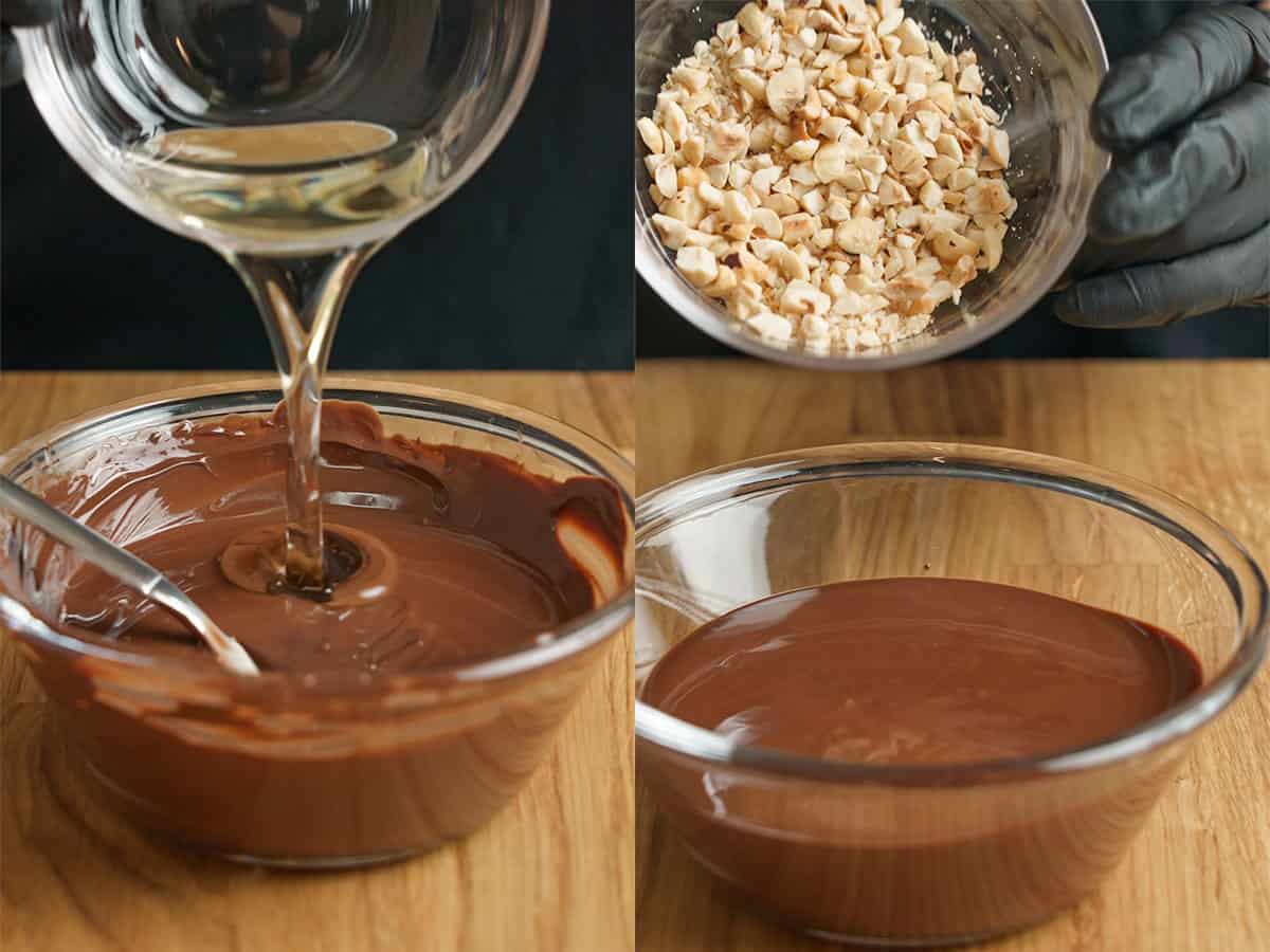 Making a chocolate hazelnut glaze.
