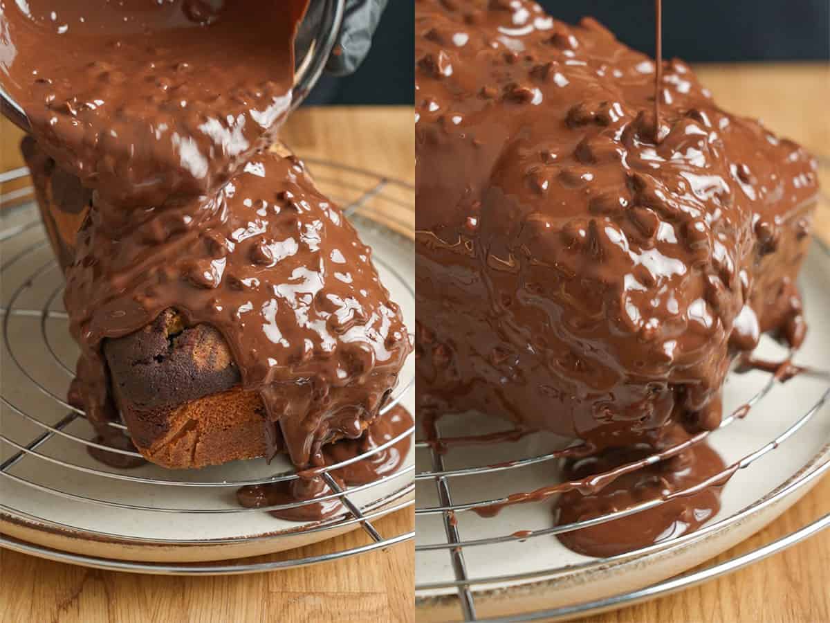 Cover the loaf with the chocolate hazelnut ganache.