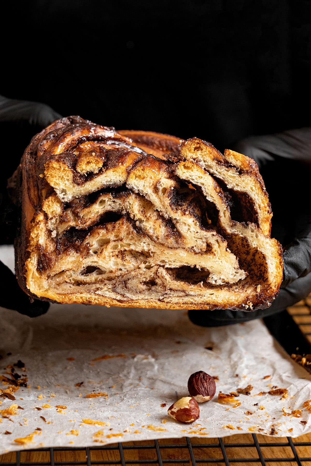 Nutella Babka on a baking sheet.