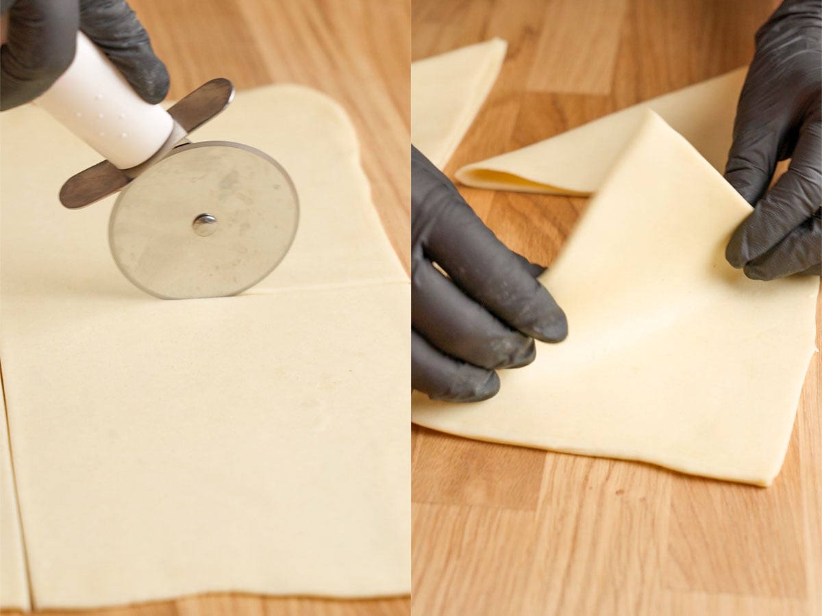 Cutting the pastry and folding.