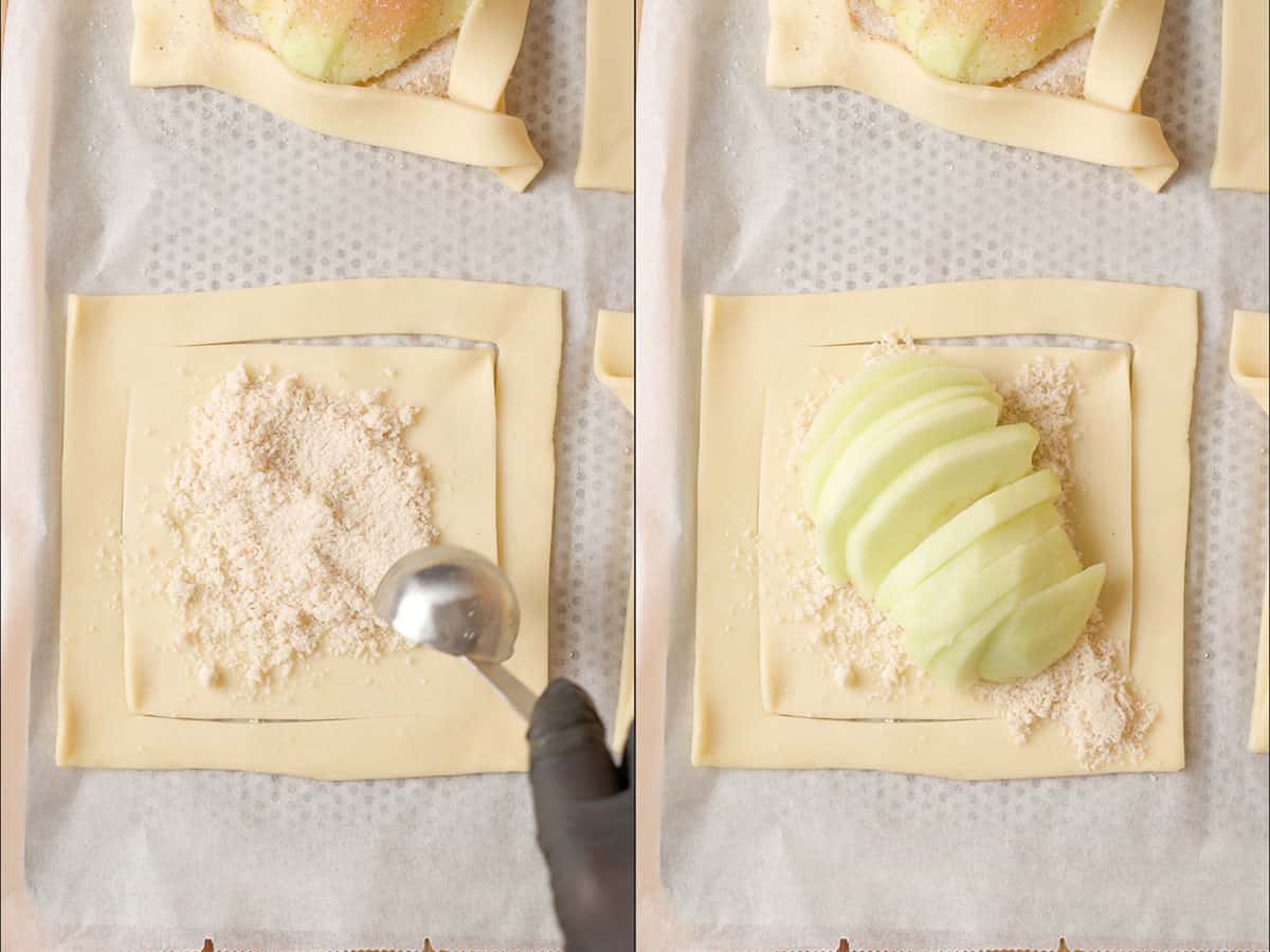 Adding almond flour and the apples.