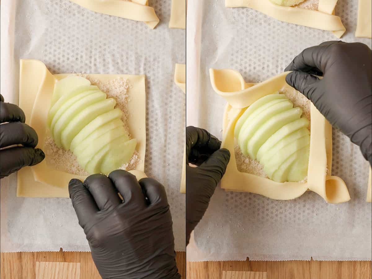 Folding the pastry.