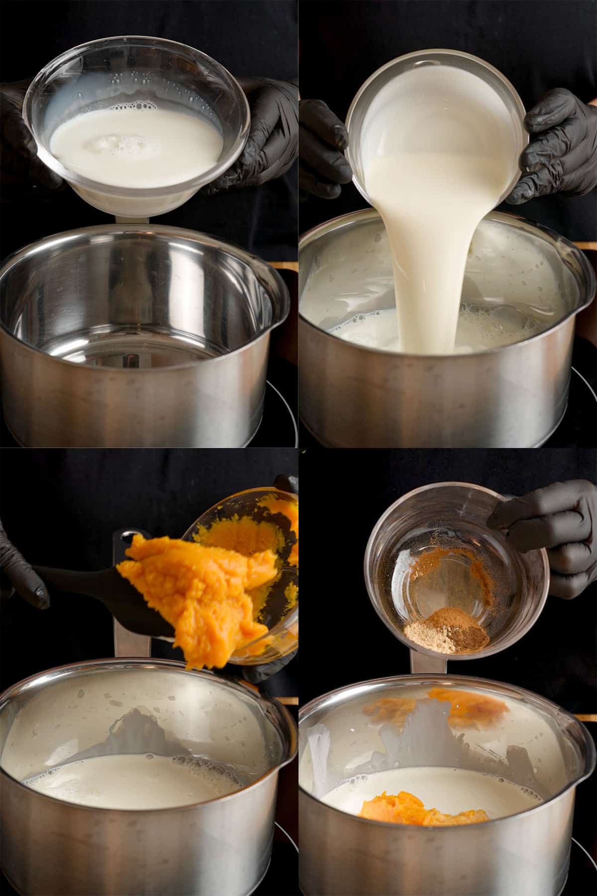 Making the pumpkin pastry cream.