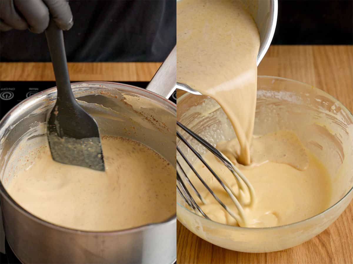Making the pumpkin pastry cream.
