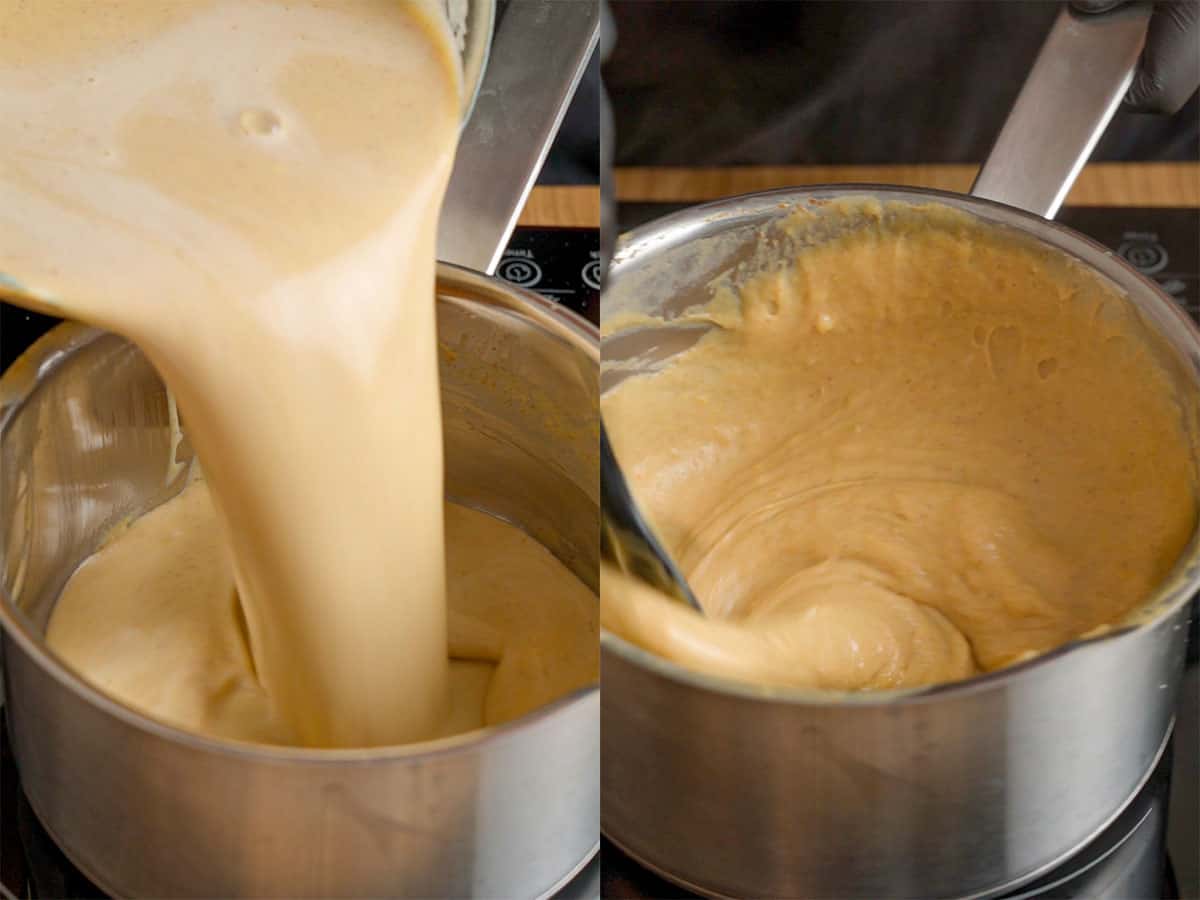 Making the pumpkin pastry cream.